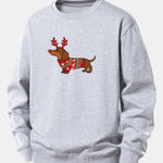 Christmas Dachshund With Reindeer Antlers Print Relax Fit Sweatshirt