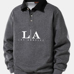 Los Angeles Print Contrast Polo Collar Sweatshirt