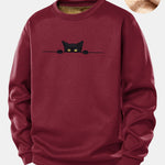 Black Cat Print Teddy Fleece Lined Sweatshirt