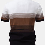 Striped Gradient Knitted Polo Shirt & Straight Leg Ribbed Pants