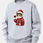Christmas Cat Print Relax Fit Sweatshirt
