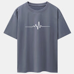 Heartbeat Flatline Print Drop Shoulder Oversize T-Shirt