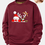 Santa Claus And Reindeer Print Teddy Fleece Lined Sweatshirt