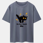 Electric Black Cat Print Drop Shoulder Oversize T-Shirt
