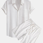 Linen Look Striped Button Up Shirt & Drawstring Shorts