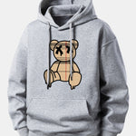 Plaid Pattern Dissolving Bear Print Relax Fit Hoodie