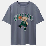 Chicago Basketball Bear Print Drop Shoulder Oversize T-Shirt