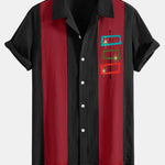 Atomic Print Linen Look Patchwork Bowling Shirt