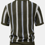 Striped Crochet V Neck Polo
