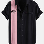 Musical Note Print Linen Look Contrast Button Up Shirt