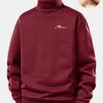 Men Print Teddy Fleece Lined Turtle Neck Sweatshirt