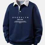 Relax Fit Brooklyn Print Contrast Corduroy Polo Collar Sweatshirt