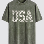 USA Print Washed Distressed Drop Shoulder T-Shirt