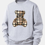 Checkered Bear Print Relax Fit Sweatshirt