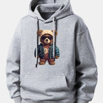 Bear In Leather Jacket Print Relax Fit Hoodie
