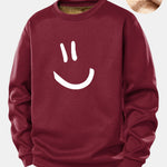 Smiley Face Print Teddy Fleece Lined Sweatshirt