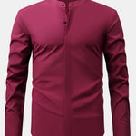 Non-Iron Hidden Placket Stand Collar Dress Shirt