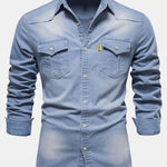 Washed Denim Western Shirt With Pockets