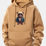 Bear In Leather Jacket Print Drawstring Hoodie