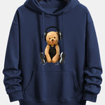 Headphone Teddy Bear Print Relax Fit Hoodie