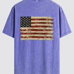 Retro USA Print Washed Distressed Drop Shoulder T-Shirt