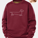 Line Dachshund Print Teddy Fleece Lined Sweatshirt