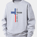 Freedom American Flag Cross Print Relax Fit Sweatshirt