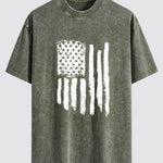 American Flag Print Washed Distressed Drop Shoulder T-Shirt