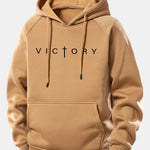 Victory Slogan Print Drawstring Hoodie