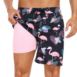2 In 1 Tropical Flamingo Print Swim Shorts