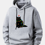 Colorful Light Black Cat Print Relax Fit Hoodie