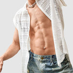 Men's lace vest elastic personality hollow lapel shirt
