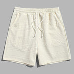 Geometric Retro Jacquard Polo + Casual Shorts 2-piece set-Beige