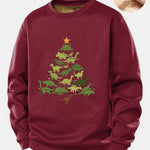 Dinosaur Christmas Tree Print Teddy Fleece Lined Sweatshirt