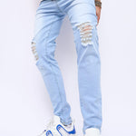 Destroyed Straight Leg Zipper Fly Jeans