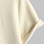 Geometric jacquard round neck short sleeved T-shirt-Beige