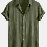 Crinkled Textured Button Up Shirt & Crinkled Textured Drawstring Shorts