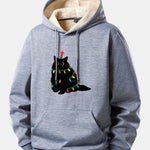 Colorful Light Black Cat Print Teddy Lined Hoodie