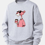 Pink Panther Drinking Coffee Print Relax Fit Sweatshirt
