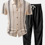 Stripe Crochet Button Up Shirt & Straight Leg Linen Pants