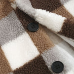 Men's Classic Plaid  Fluffy Faux Fur Single Pocket Button Lapel Jacket