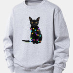 Color Lights Black Cat Print Relax Fit Sweatshirt