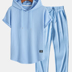Ribbed Hooded  Arc Hem T-Shirt & Straight Leg Ribbed Pants