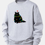 Colorful Light Black Cat Print Relax Fit Sweatshirt