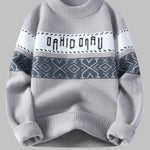 Men's Color-Block Letter Jacquard Loose Crew Neck Sweater