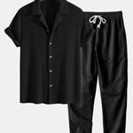 Waffle Textured Cuban Shirt & Straight Leg Linen Pants