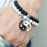 White and black Couple Matte Beaded 2 pcs/Set Bracelet
