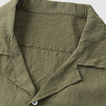 Men's solid color cotton-linen casual vacation short-sleeved shirt and shorts set