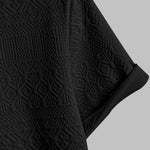 Geometric Vintage Jacquard Lapel Short-Sleeved Polo-Black
