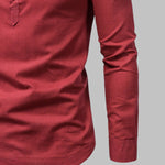 Men's Solid Color Cotton Linen Stand Collar Shirt